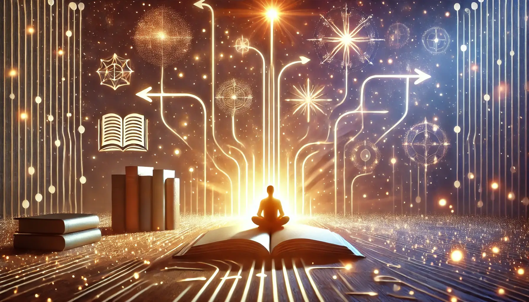 Person sitzt in hellem Licht mit Büchern